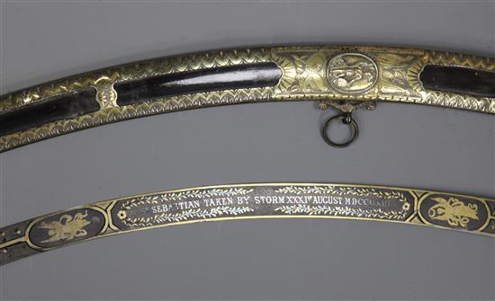 A fine George III silver gilt mounted presentation sword by Rundell, Bridge and Rundell, length 35in.